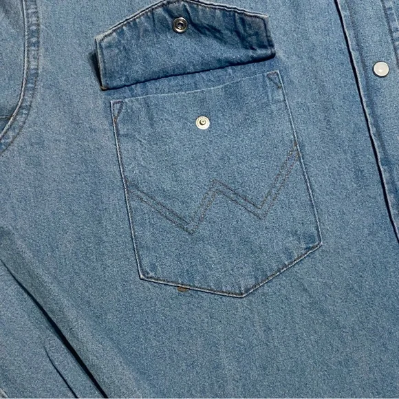 Wrangler Men's Stonewash Cowboy Cut Snap Front Long Sleeve Cotton Shirt Size L - Picture 6 of 15